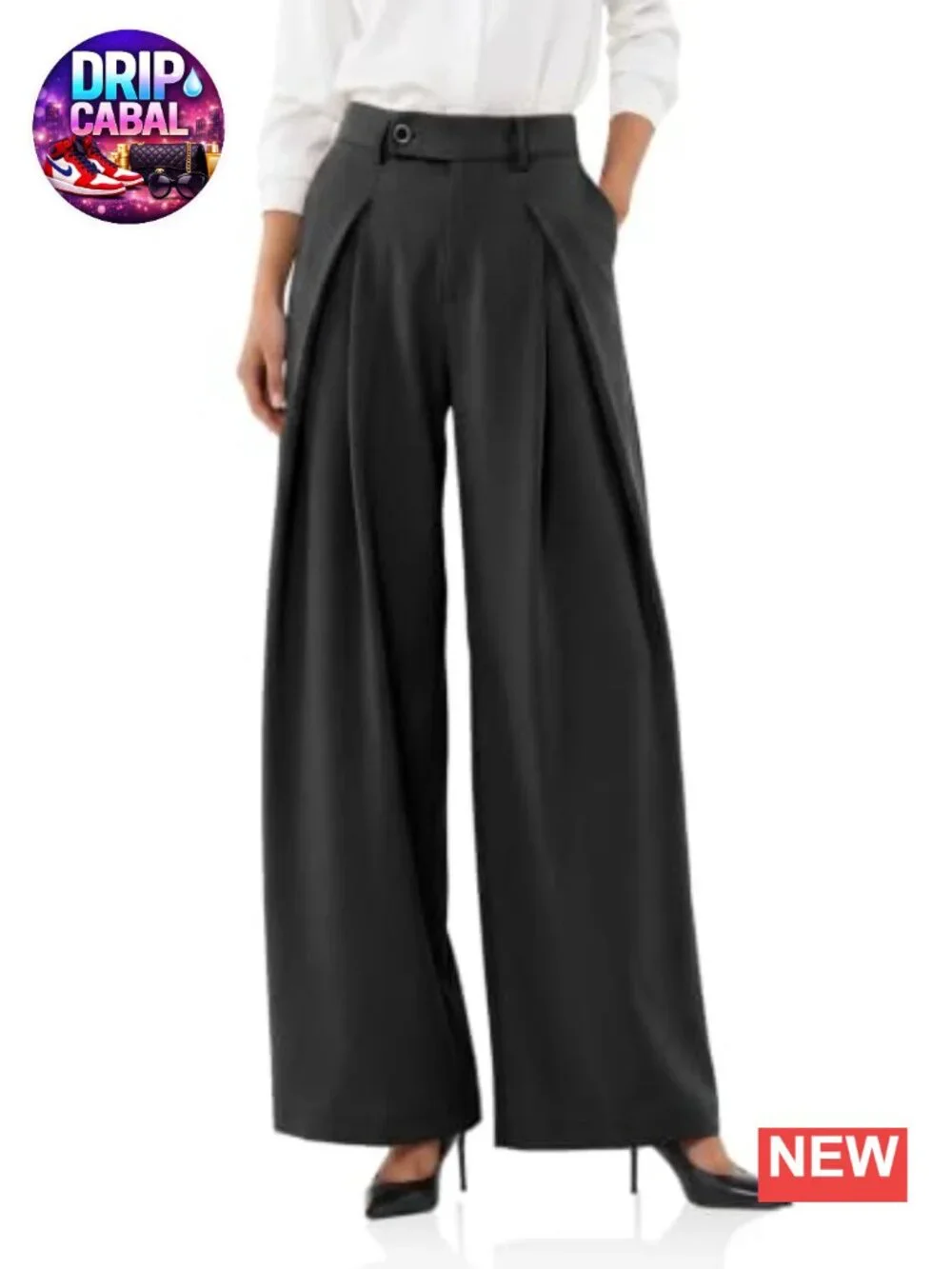 High Waisted Wide Leg Pleated Trousers with Pockets, Business Casual Pants,